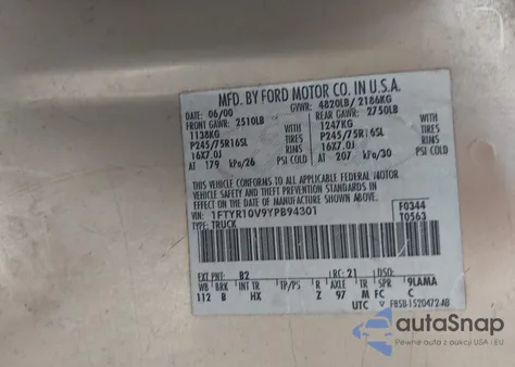 2000 Ford Ranger Xl/Xlt из США, поврежденный, VIN 1FTYR10V9YPB94301